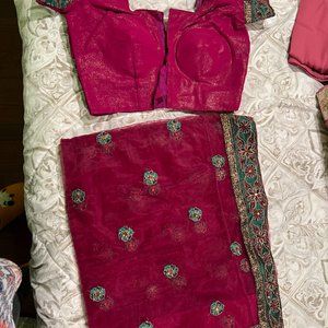 Pink and Green Saree